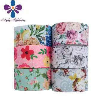 

16mm-75mm Little Flower Geometric Swirl Printed Grosgrain/Foe Ribbon Watercolor DIY Hair Bowknots Wedding Decor 50yards/roll