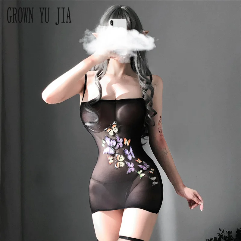 

Sexy Women Nightwear Printing Bodysuits Erotic Perspective Intimate Nightgown Sling Skirt Nightgdress Porno Lingerie Stockings