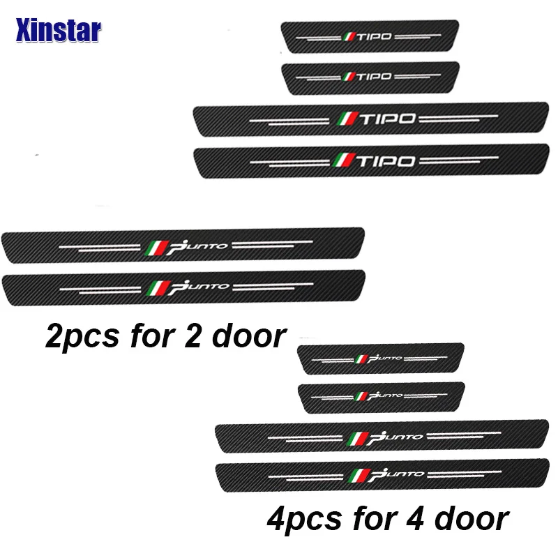 4 stuks auto buitenste deur dorpel beschermstrips voor Fi-at Ranch Sedici QUBO Siena Stilo, koolstofvezel kick plates cover welkom pedaal decoratieve accessoires,E