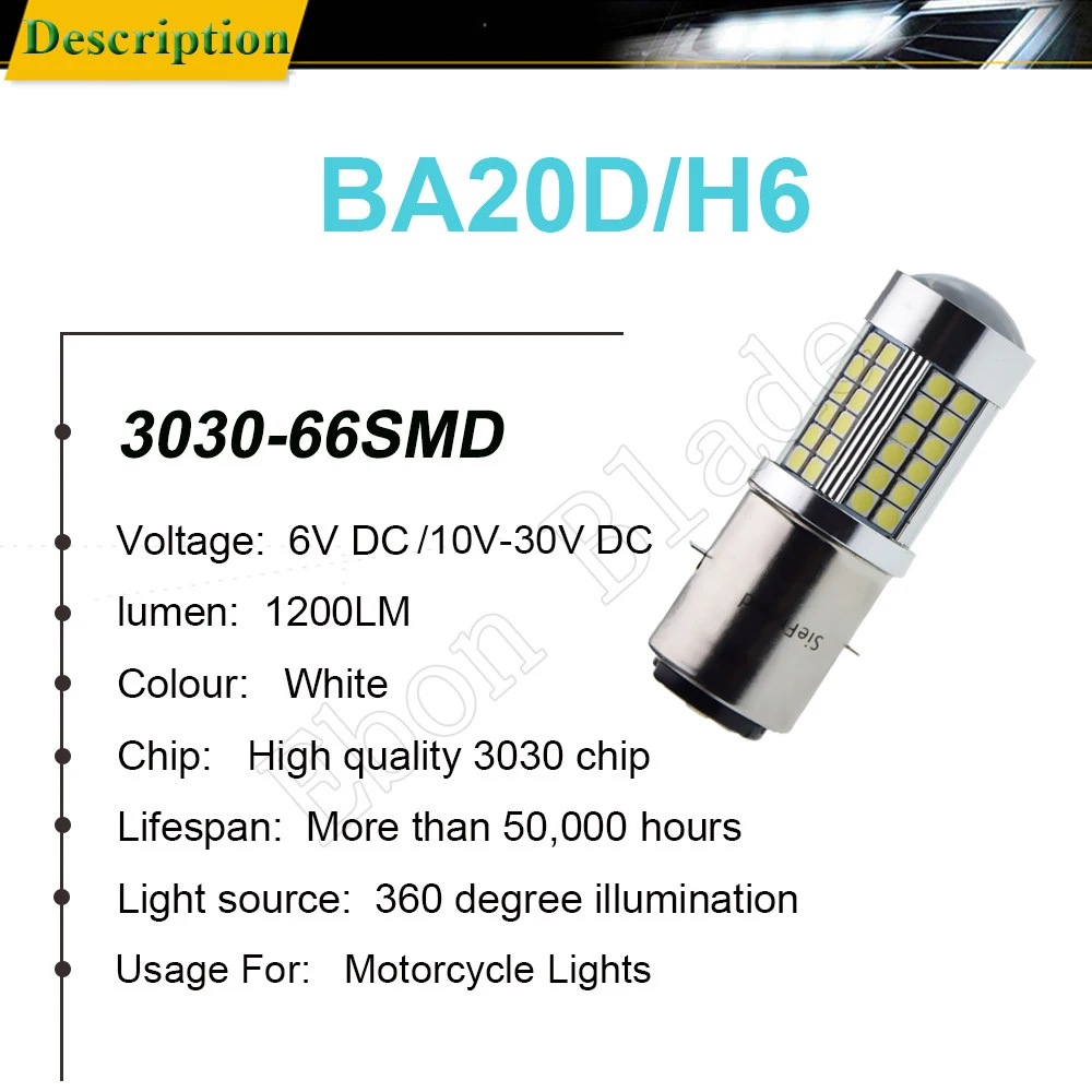 BA20D H6 светодиодный 6000K Мотоцикл головной светильник 3030 SMD Motorcybike скутер светильник 6V 12V лампы мотор аксессуары Moto головной светильник s