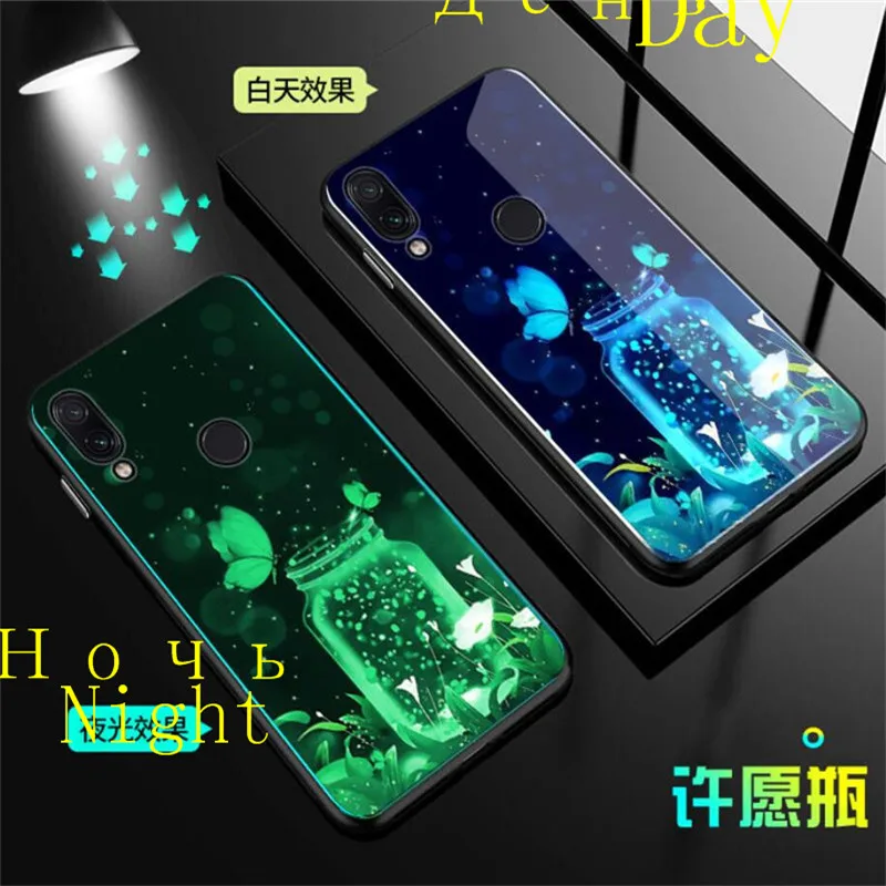 Светящийся чехол из закаленного стекла для Xiaomi Redmi Note 7 светящаяся задняя крышка 8