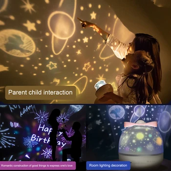 

Rotating Projector Light LED Bedroom Night Lamp 6 Pattern 3 Color Rechargeable for Household Living Room Accessories