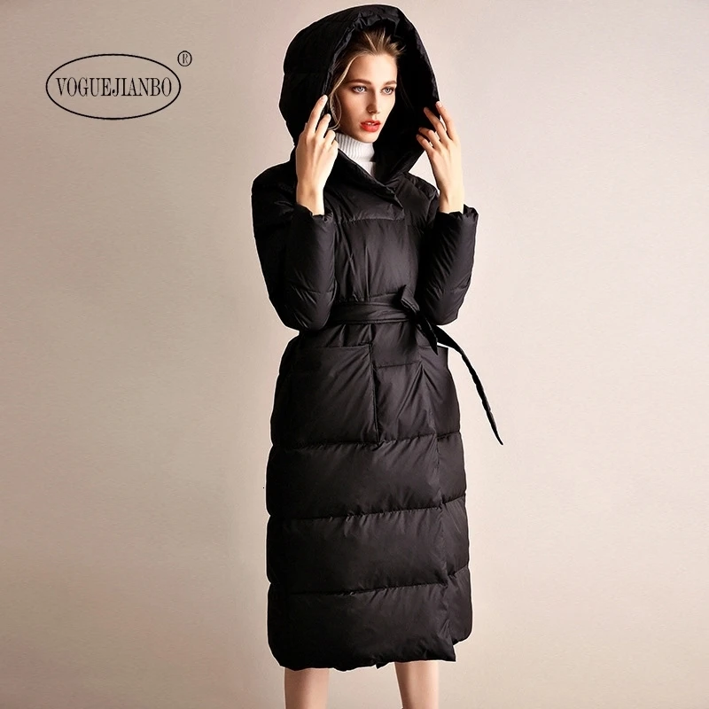 Down jacket female new long section loose thick white duck down hooded down jacket kaban chaqueta mujer manteau casacos jas