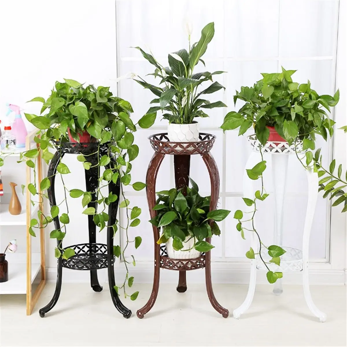 

Retro Metal Flower Stand Chic Indoor Garden Plant Holder Display Planter Rack Flower Decor Multi-layer Floor Garden Shelf Holder