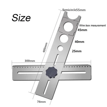 Fdit Adjustable Stainless Steel Tile Hole Locator Ruler Universal Drill Punch Measuring Tool