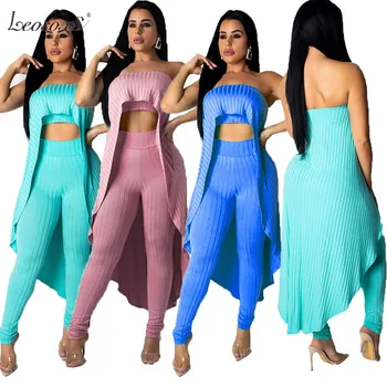 

Summer Women Two Piece Outfits Solid Color Sleeveless Backless Wrapped Chest Sexy Casual Cloak Tops +slim Long Pants Plus Size