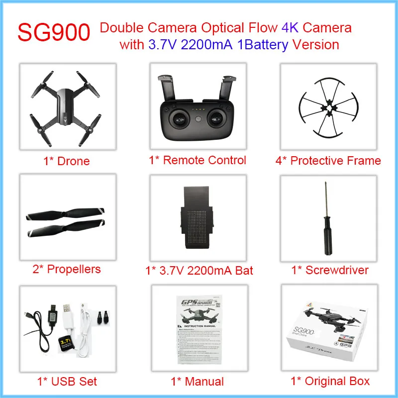 Gps Дрон Профессиональный с 4K 1080P 720P wifi камера HD Дрон следуем за мной gps фиксированная точка складной SG900 SG900S дроны 20 минут - Цвет: OF-4K-2200mA-1Bat