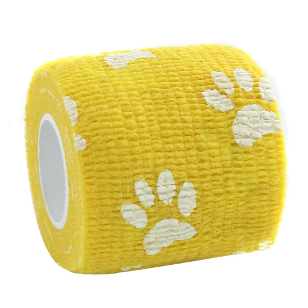 4 Rolls Cat Dog Pet Cohesive Bandage Gauze Tape Wrap Claw Print