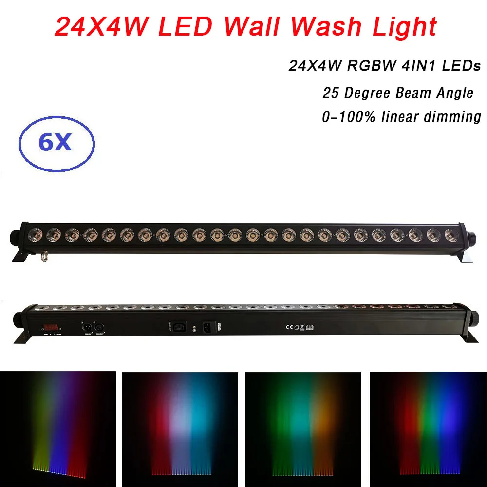 6 шт./лот 24X4W LED RGBW 4в1 настенный светильник DMX светодиодная полоса линия бар для