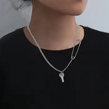 

SHIXIN Hiphop Long Chain With Key Pendant Necklace for Women/Men Punk Paperclip Silver Color Chain Necklace 2020 Fashion Jewelry