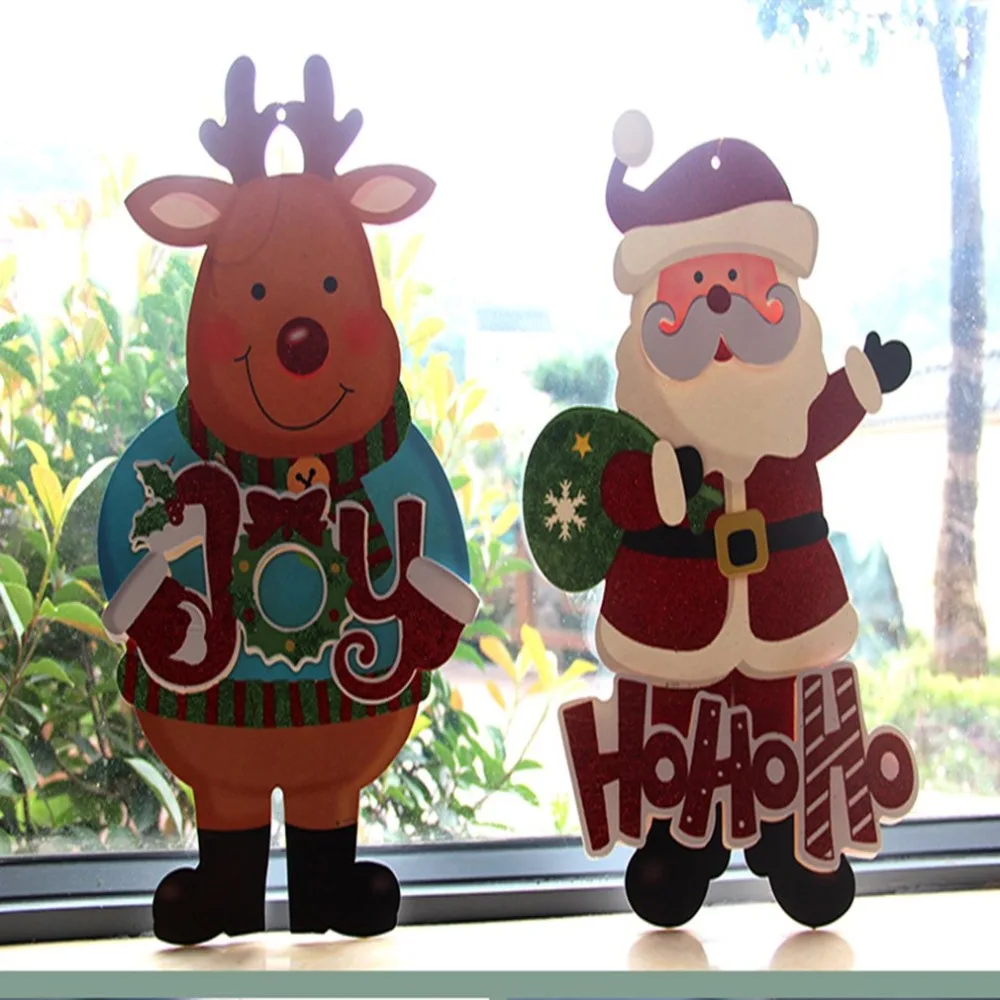 3D Санта Лось Снеговик Рождественская Наклейка на стену на окно Navidad фестиваль домашний орнамент Рождественское украшение наклейка на стену для дома