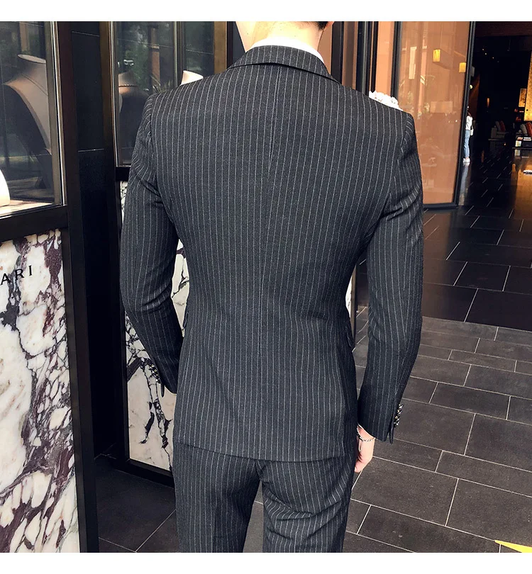 New Men's British Style Gentleman Suit Three-piece Groom With The Scorpion Host Stripe Korean Version Of The Suit