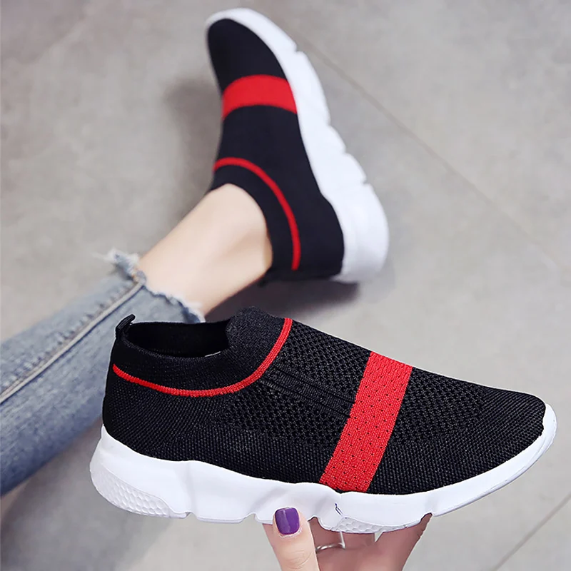 Fashion Mixed Colors Sock Sneaker Women Air Mesh Comfy Chunky Sneakers Woman Slip On Shallow Wedges Shoes For Women