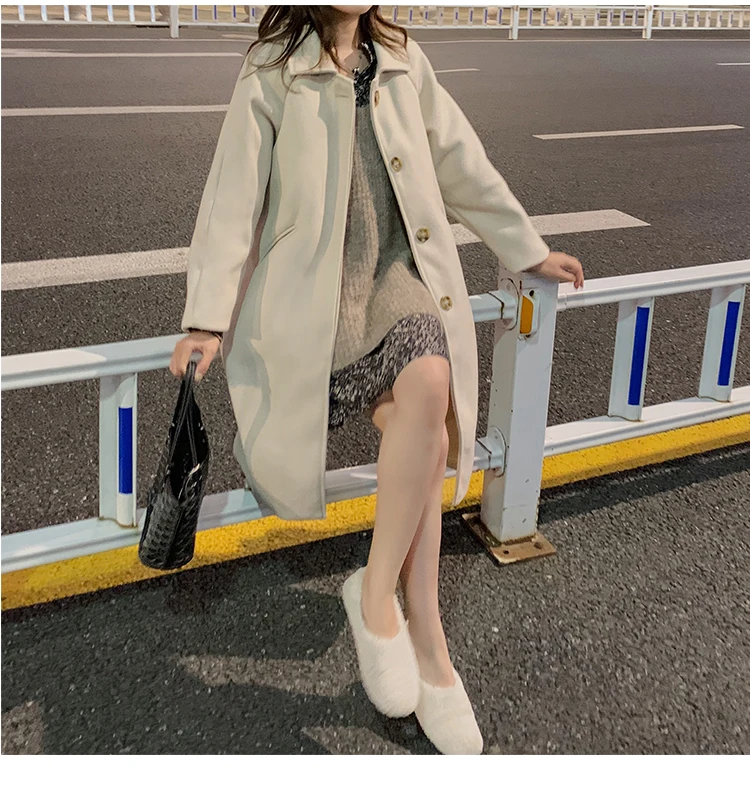 Ulzzang/шерстяная Женская Классическая плотная зимняя уличная одежда с широкой талией в Корейском стиле для школьниц
