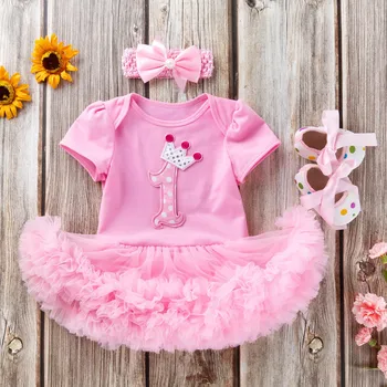 

1 Year Baby Girl Birthday Dress Summer New Cotton Kids Baby Clothes First 1st Birthday Christening Dresses For Baby Girl Dress