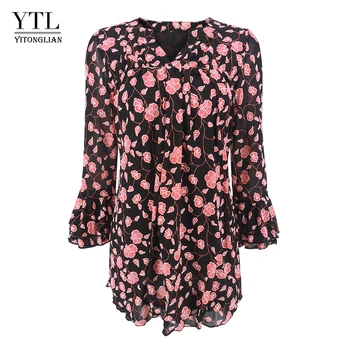 

Yitonglian Women Spring Summer Vintage Romantic Floral Print Tunic Top Pleated V Neck Plus Size Elegant Blouse 6XL 7XL 8XL H367
