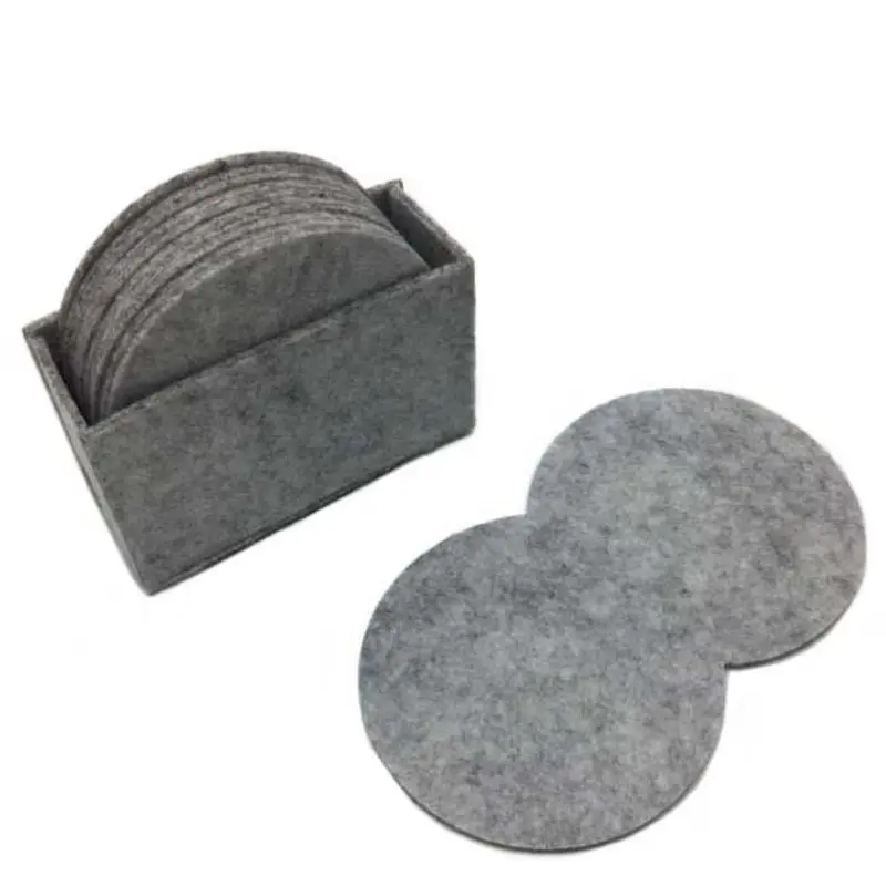 Light gray 10 шт./компл. круглый войлочная Подставка под стакан чашка коврик+ контейнер для хранения-1 шт. для чашечкой кружкой Стекло пластина Творческий салфетки аксессуары для напитков - Цвет: Light gray