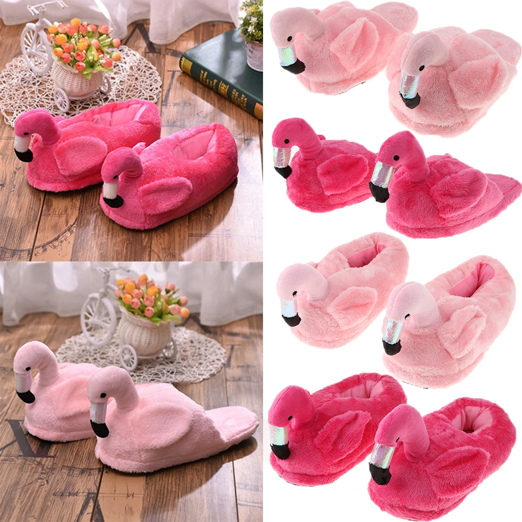 Cute Lady Female Flamingo Soft Plush Warm Slippers Novelty Home Indoor Shoes Xmas Gift
