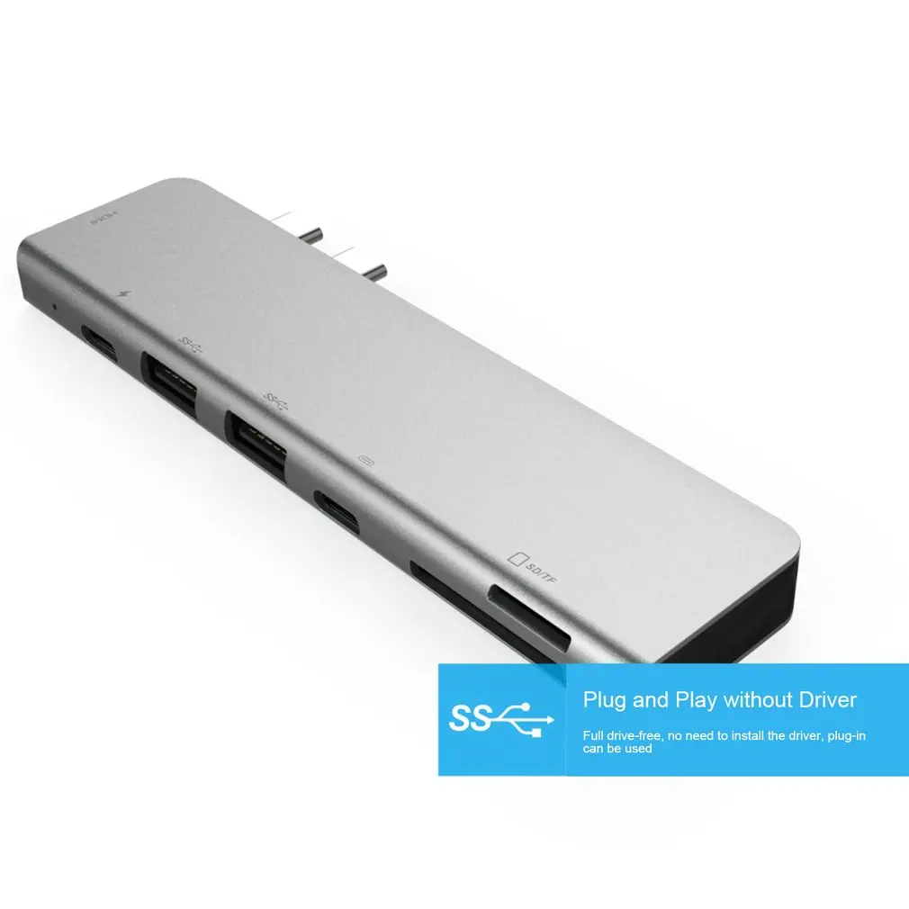 

Dual Port USB-C HUB to HDMI Card Reader PD Charging USB3.0 Multi-function Docking Station 7-in-1 Converter 4K