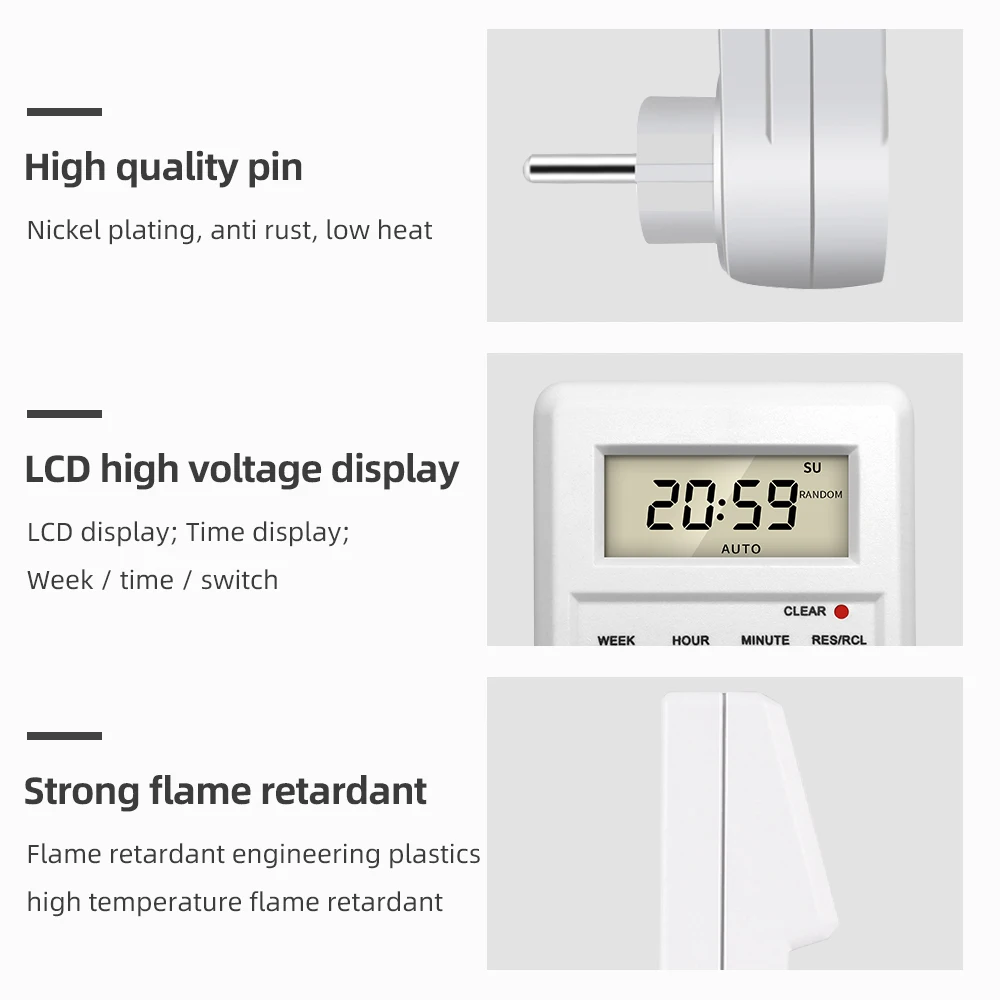 TM03 Digital Timer Switch Socket 24 Hour Cyclic Kitchen Timer Outlet Programmable Timing Socket EU UK AU US BR FR IT TH Plug 5
