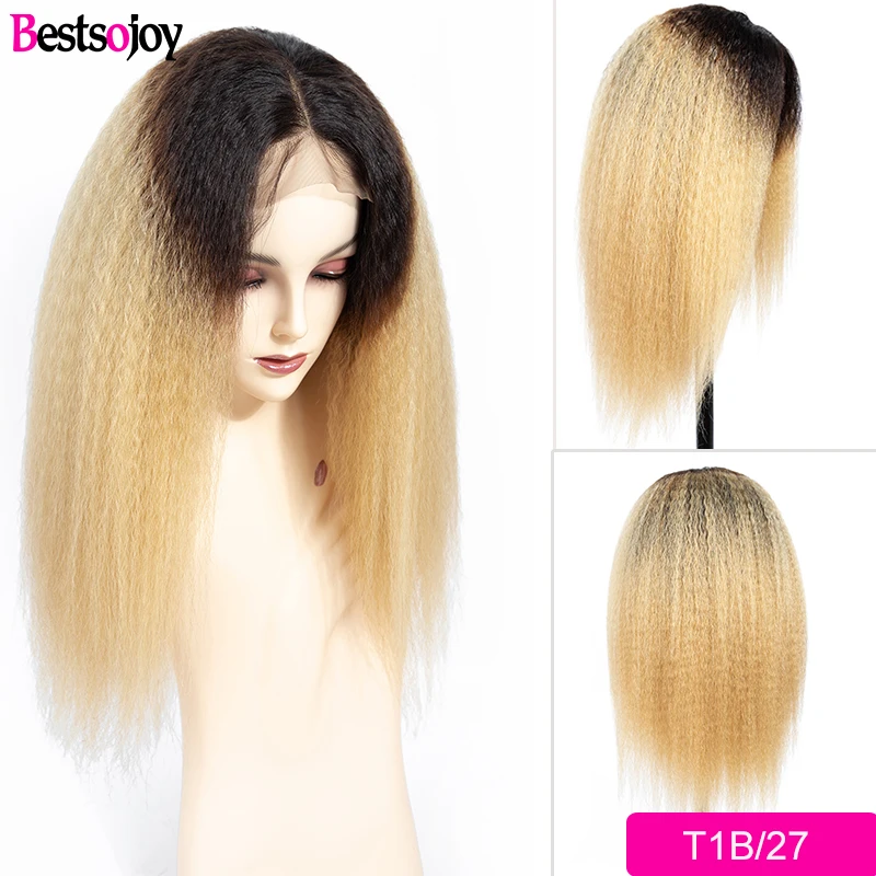 T1B/27 Яки прямые Синтетические волосы на кружеве парики из натуральных волос бразильский Реми человеческие волосы парик для черных Для женщин 150 180 Плотность 13x4 кружева парик Bestsojoy - Цвет: T1B/27