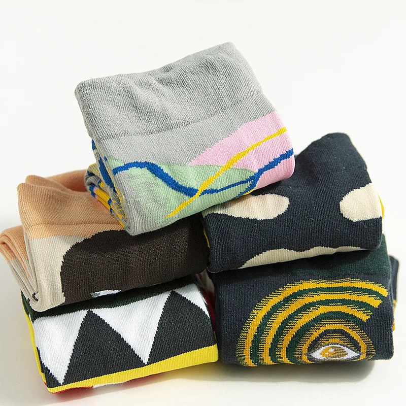Женские носки из чесаного хлопка в Корейском стиле, дизайн, художественный элемент, забавные носки Ins,, уличная одежда, Meias
