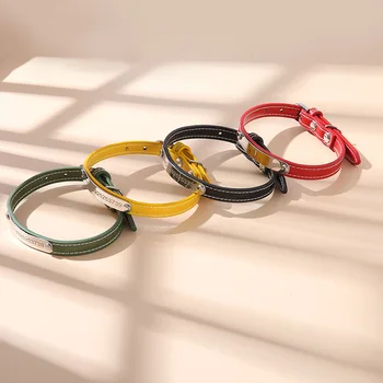 

Dog Collars Personalized Custom Leather Dog Collar Name ID Tags Anti-Lost Multicolor Pet Cat Solid Color Collar