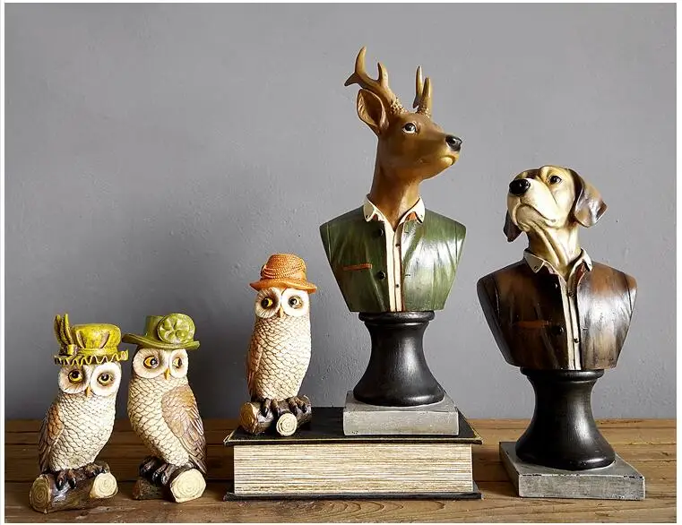 American Resin Gentleman Deer Fox Owl Ornaments Home Livingroom Furnishings Crafts Clothing Store Cafe Club Figurines Decoration