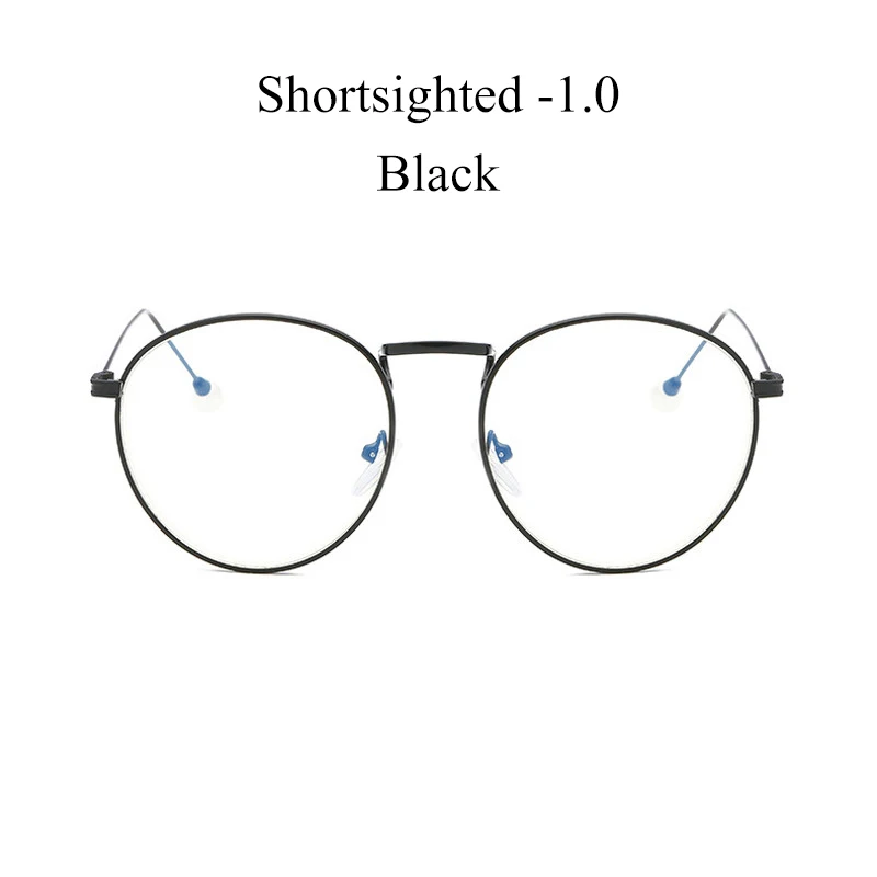 IBOODE близорукость очки для женщин и мужчин круглые близорукие очки женские мужские металлические очки для близоруких перламутровых очков - Цвет оправы: Black Myopia 1.0