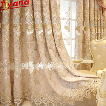 

Luxury Embroidery Golden Screening Window Curtains Cloth Voile Tulles for Bedroom Drapes for Living Room Advanced Tulle WP232#40