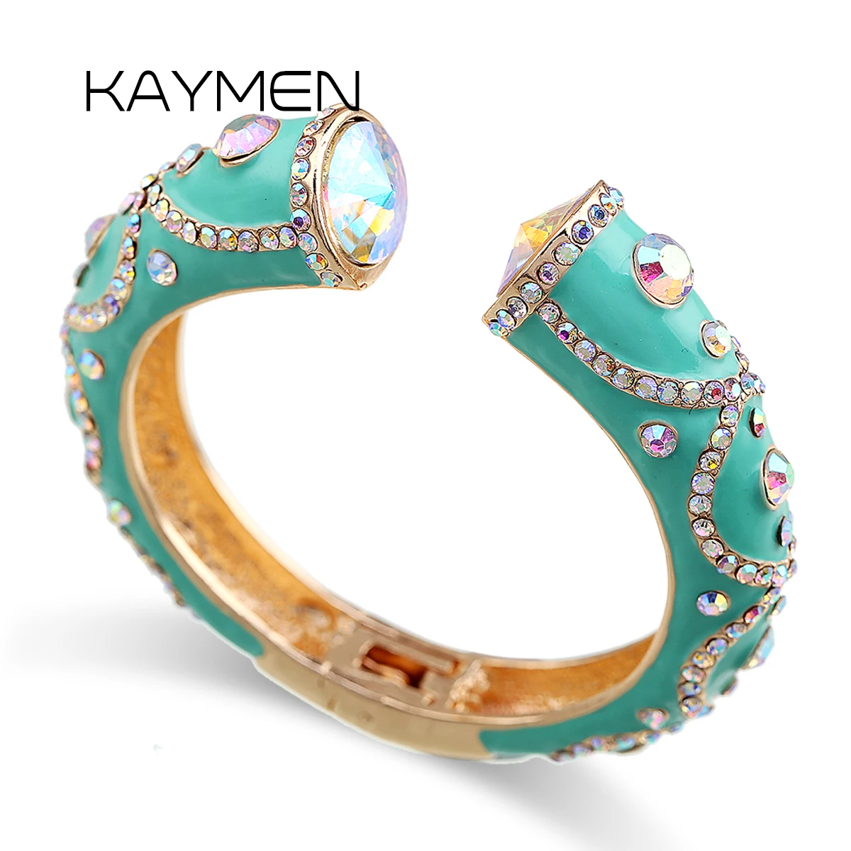 All Seasons Women's Enamel Color Statement Fashion Bangle Cuff Bracelet Gold Plated Inlaid AB Rhinestons Cuff Bangle