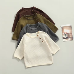Criança do bebê menino menina waffle algodão hoodies moletom topos manga longa sólido pulôver camisola camisa roupas das crianças