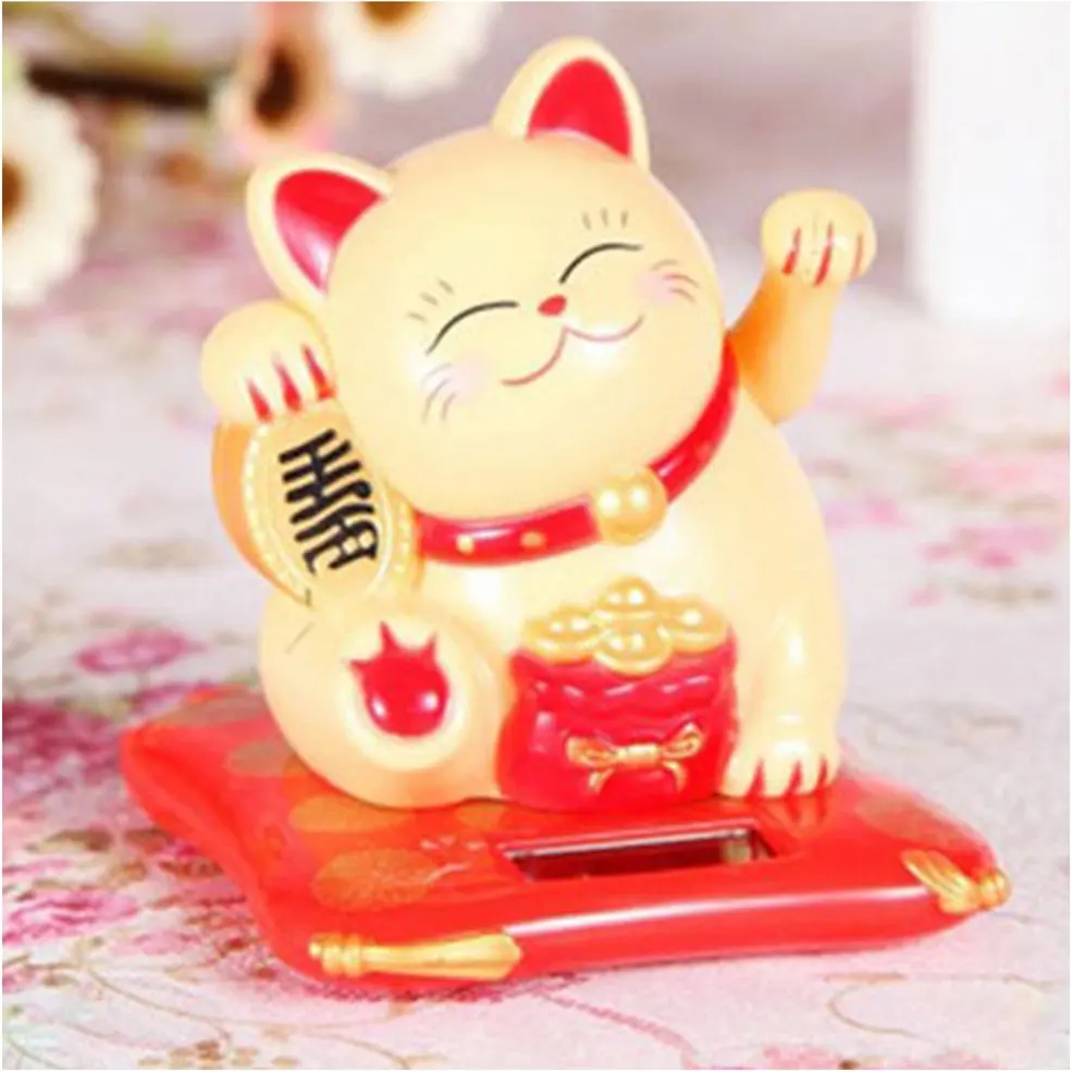 Мода на солнечных батареях Maneki Neko Фортуна кошка приветствующий счастливый манящий лапой развевающийся домашний офис Ресторан Декор ремесла