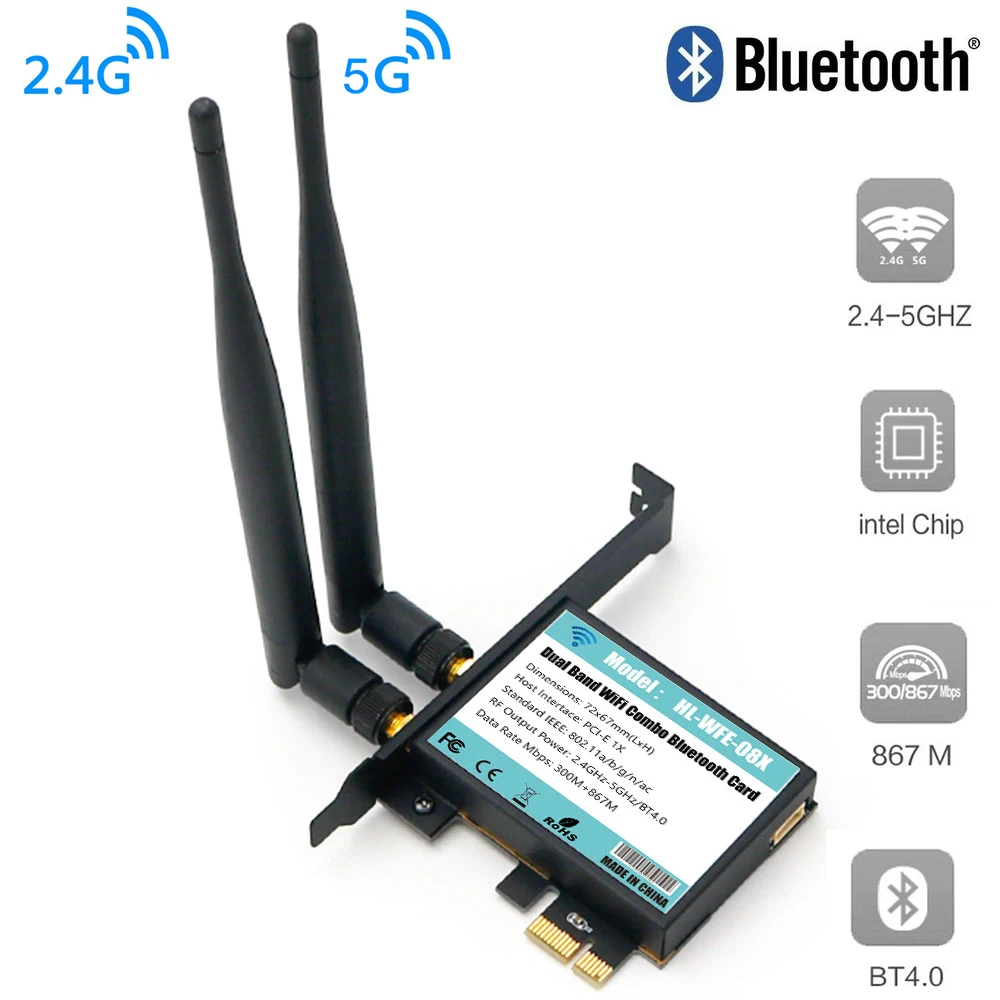 Wi-Fi, Ethernet сетевой карты 7265 модуль для PCI-E 1X Wi-Fi адаптер Bluetooth 4,0 Dual Band 2,4 ГГц Wi-Fi 5 ГГц 802.11AC A/B/G/N Wi-Fi