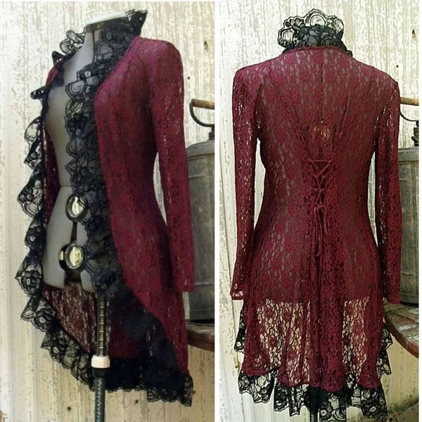Victorian Steampunk Stand Collar Coat Women Lace Cardigan Medieval Lace Up Dress Suit Jacket Countess Cardigan