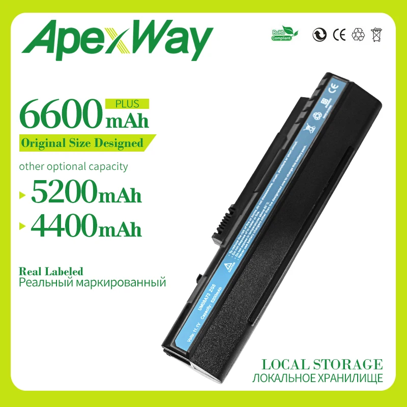 Apexway 6 cell черный ноутбук Батарея для Acer Aspire One ZG5 A110 A150 D250 ZG5 P531h Series LC. BTP00.043 UM08A71 UM08A31 UM08A73