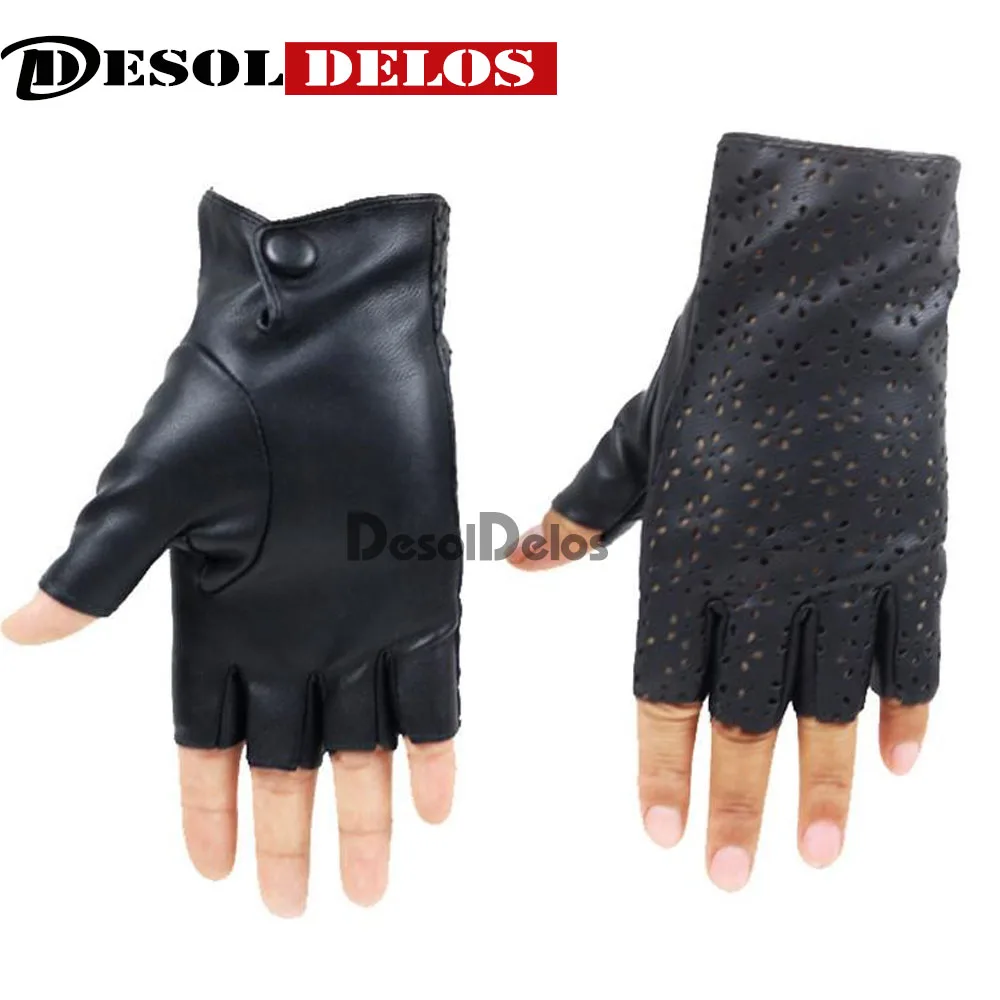 

DesolDelos Ladies Fingerless Gloves Breathable Soft Leather Gloves for Dance Party Show Women Black Half Finger Mittens R006