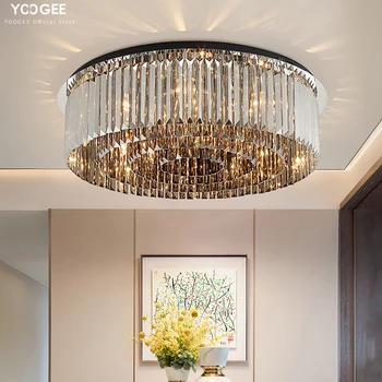 

Hot YOOGEE Bedroom Ceiling Chandelier Black Crytsal Ceiling Lights Round Chandeliers Restaurant LED Indoor Lighting люстра
