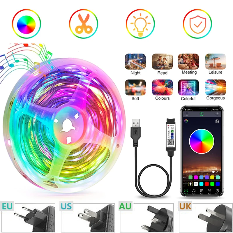 Светодиодная лента 5050 RGB управление через приложение 5 м 10 гибкая светодиодная