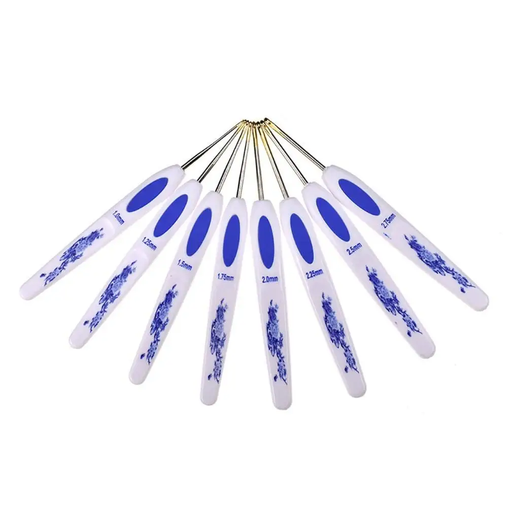 EASY-16PCS набор вязальных иголки-Крючки-алюминиевые гладкие вязальные пластиковые сине-белые фарфоровые противоскользящие эргономичные ручки