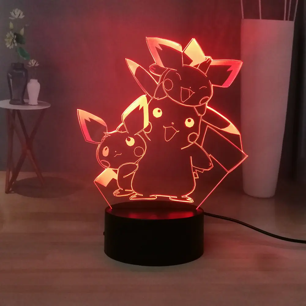 Новый Kawaii Pikachu семейный светодиодный детский Ночной светильник милый Декор для