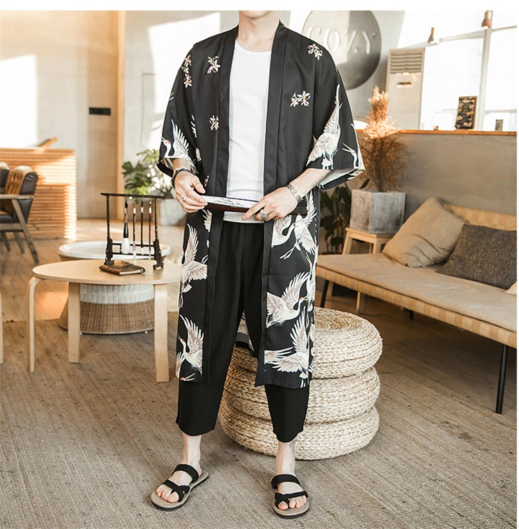 JDDTON, мужские кимоно, модные куртки, длинный кардиган, Традиционная японская верхняя одежда Yukata, пальто Haori, мужские повседневные пальто JE007