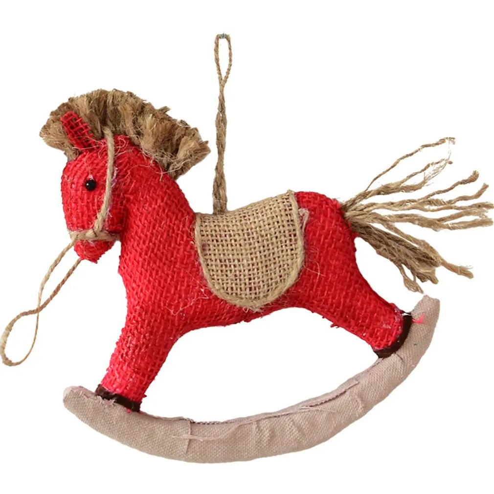 Mini Christmas Trojan Pendant Decoration Wooden Horse Burlap |