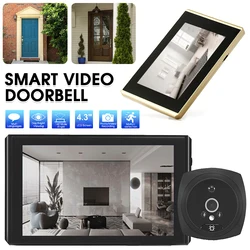 Câmera de vídeo campainha hd digital 4.3 Polegada olho mágico foto vídeo porta espectador câmera grande angular casa campainha detecção movimento
