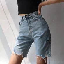 Bermudas vaqueras ajustadas con borlas para mujer, pantalones cortos de cintura alta con agujeros, informales, con cremallera, para verano, 2021