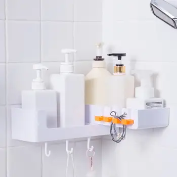 

Creative Wall-Mounted Punch-Free Storage Rack Kitchen Bathroom Towel Hook Holder Corner Frame Shower Shelf Shampoo Storage