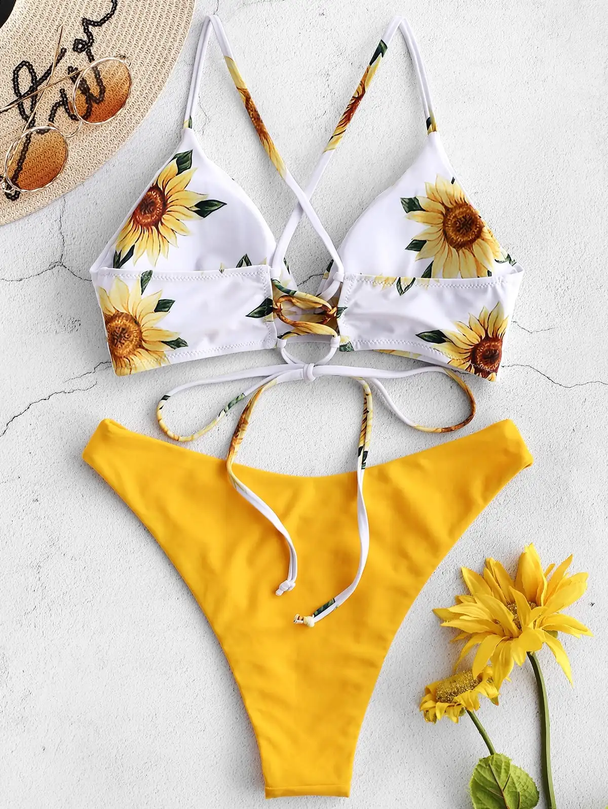 Sunflower Printed Bikini Set Sexy Swimwear Push Up Padded Bikini Bathers Bandage Bathing Suit Swimsuit