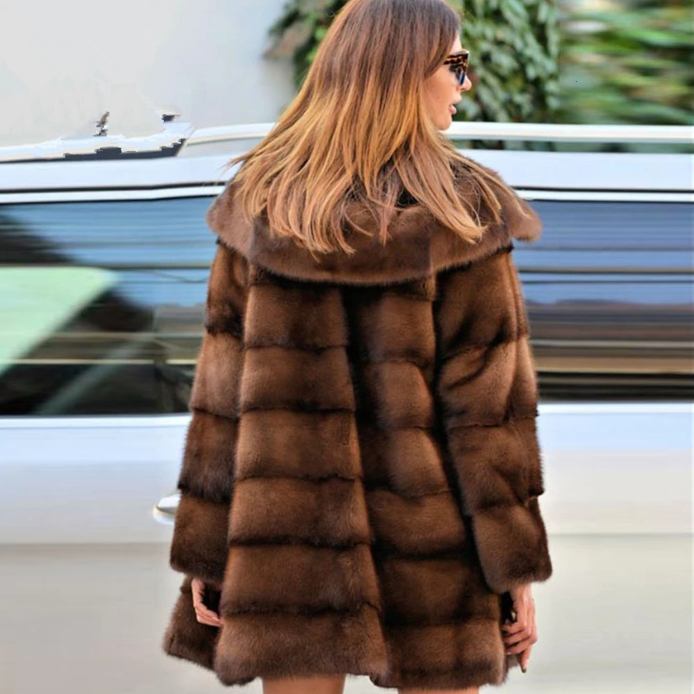 TOPFUR Winter Long Coats Women Real Fur Coat Women Natural Mink Fur Coat With Fur Hood Women Full Sleeves Fur Customized