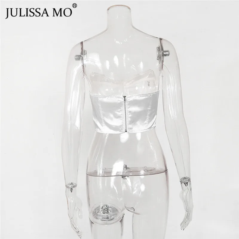 Julissa mo Белый без бретелек сексуальный бюстье укороченный Топ для женщин без рукавов труба без спинки Топы Лето фестиваль тройники уличная одежда