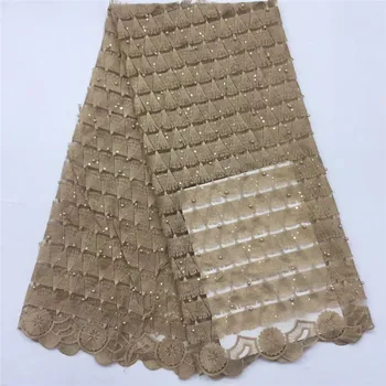 

High class beaded French lace cloth African net lace fabric for evening dress PAN71(5yards/lot)